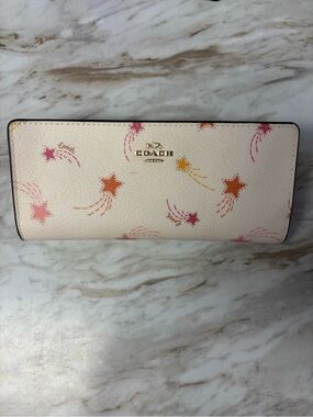 COACH Cream Shooting Star Continental Wallet with Pink & Orange Accents